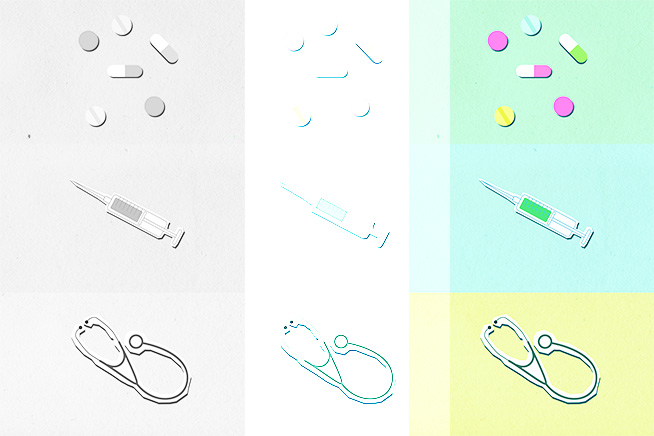 three images of a stethoscope injection syringe and allopathic pills - black seed oil benefits for your face