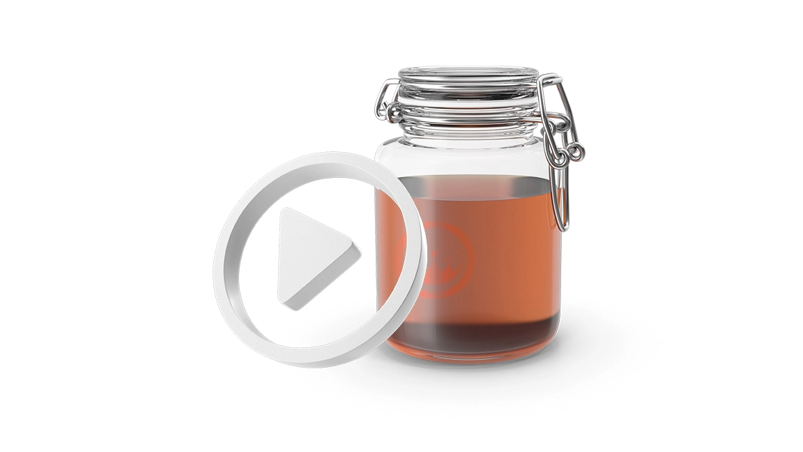 3d sealed honey jar with play icon signaling the initial video
